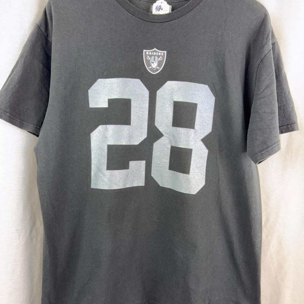 NFL Team Apparel Raiders T-Shirt Mens Large Black Excellent Josh Jacobs 28 Tee
